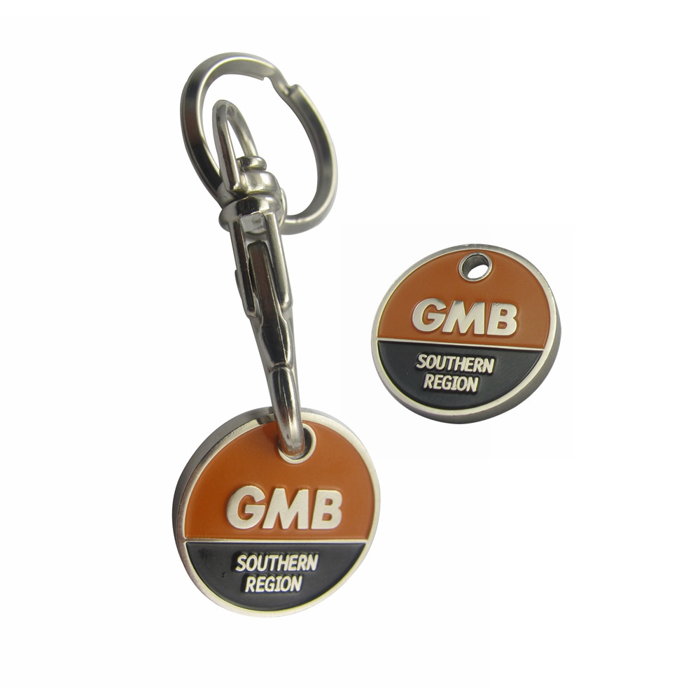 Custom Coin Holder Keychains No Minimum, Personalized Trolley Coin Keychain For Sale