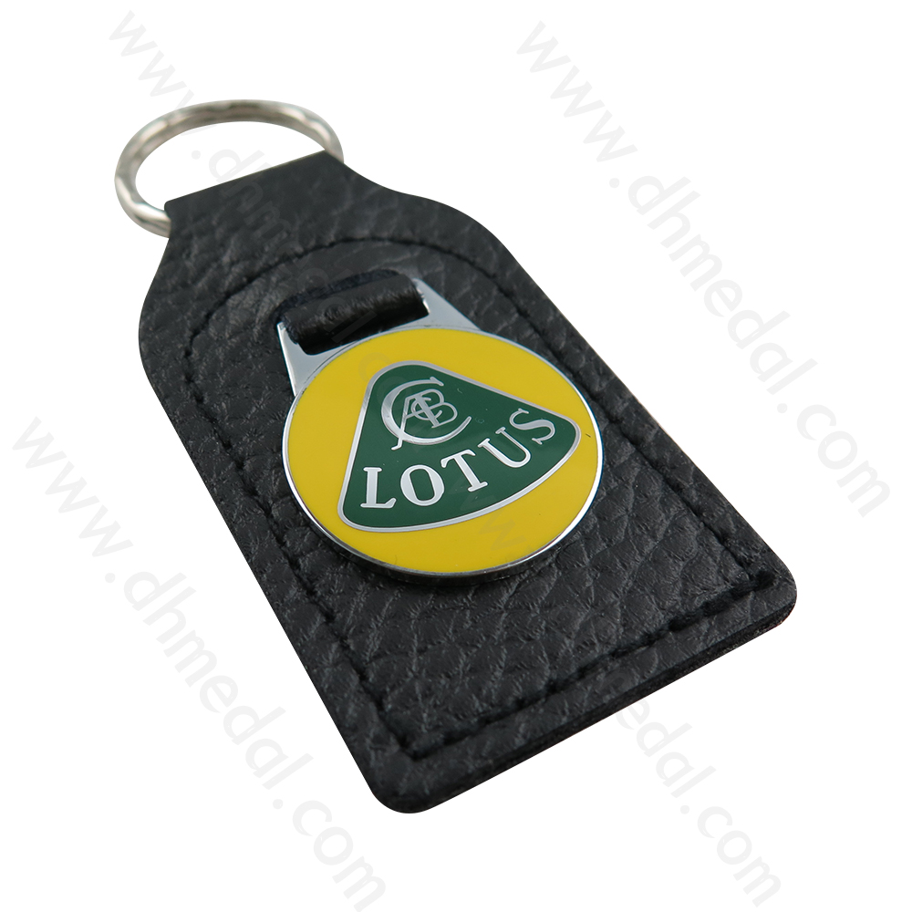 Leather with Metal Badge Keychain
