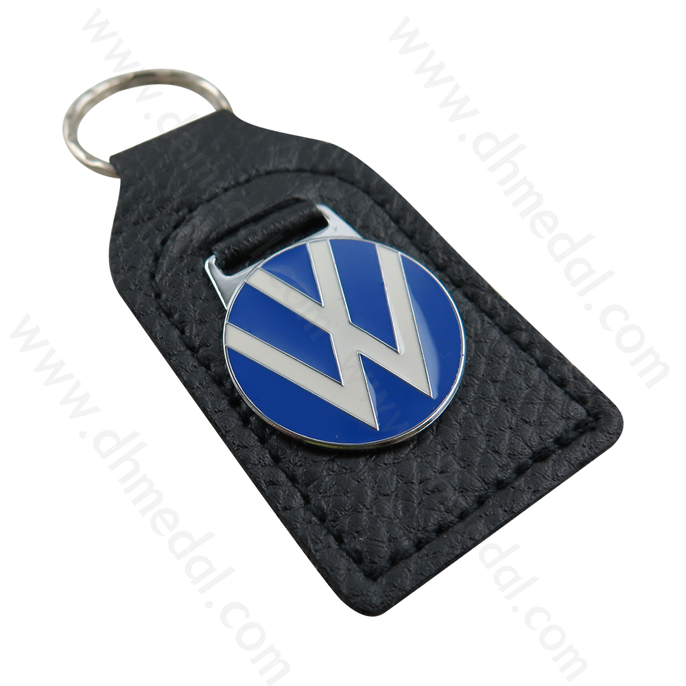 Leather with Metal Badge Keychain