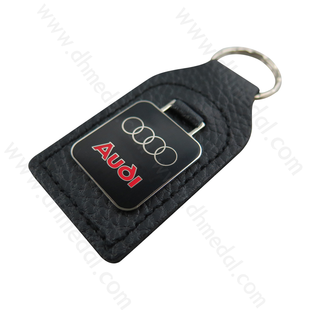 Leather with Metal Badge Keychain