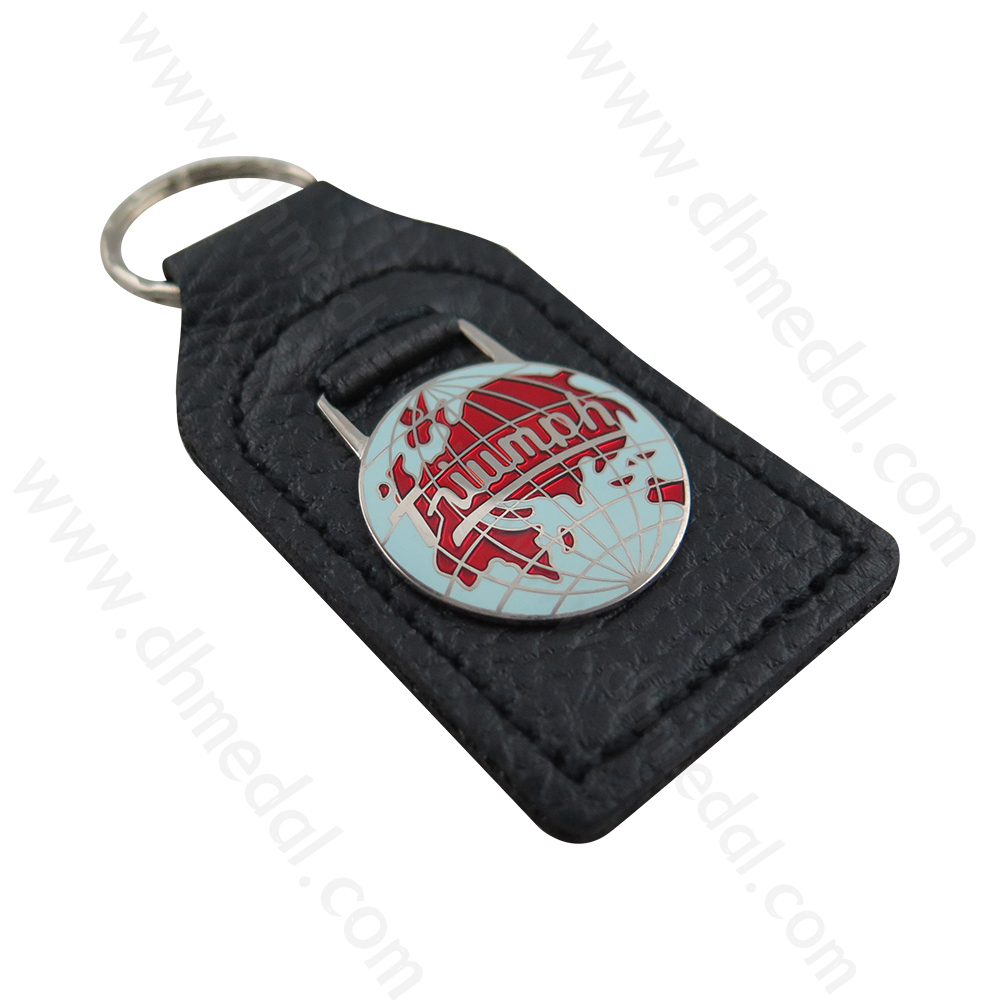 Leather Keychain with Metal Badge -1