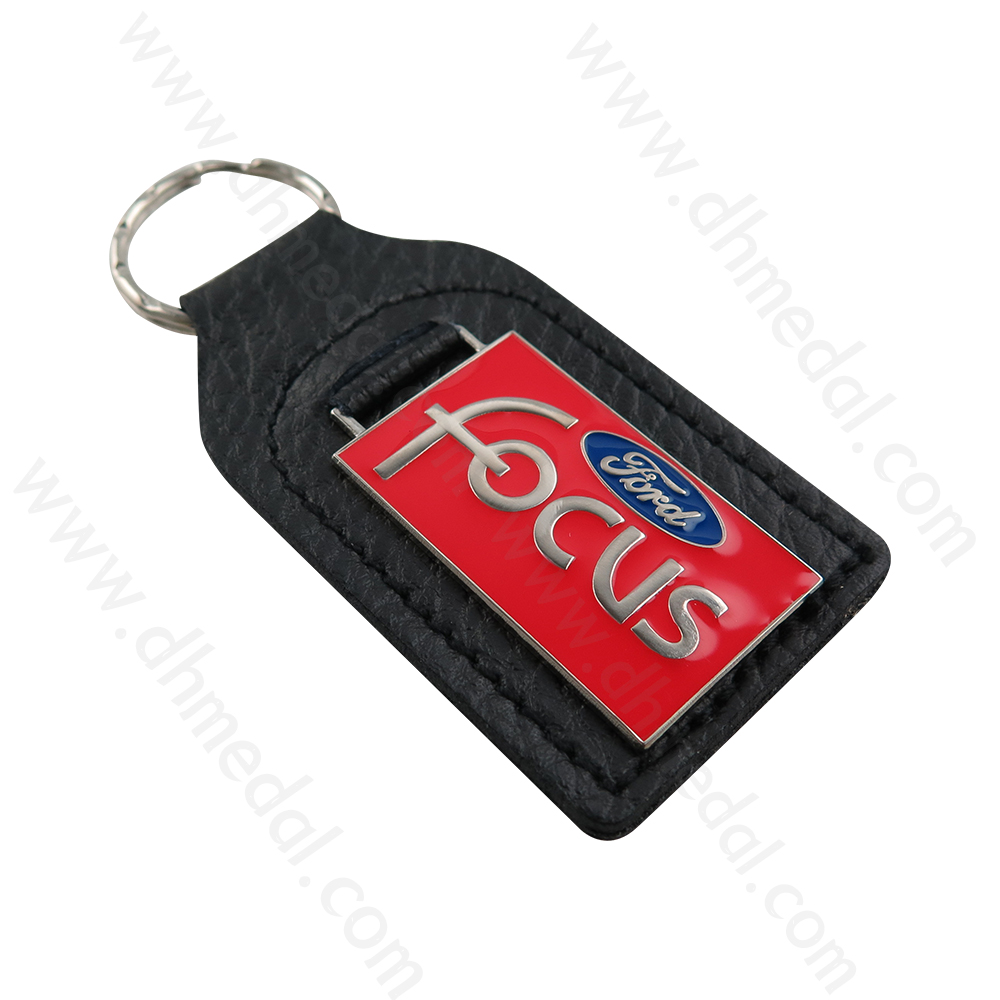 Leather Keychain with Metal Badge -1