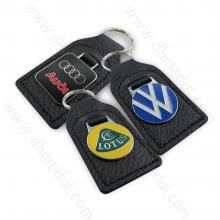 Leather with Metal Badge Keychain