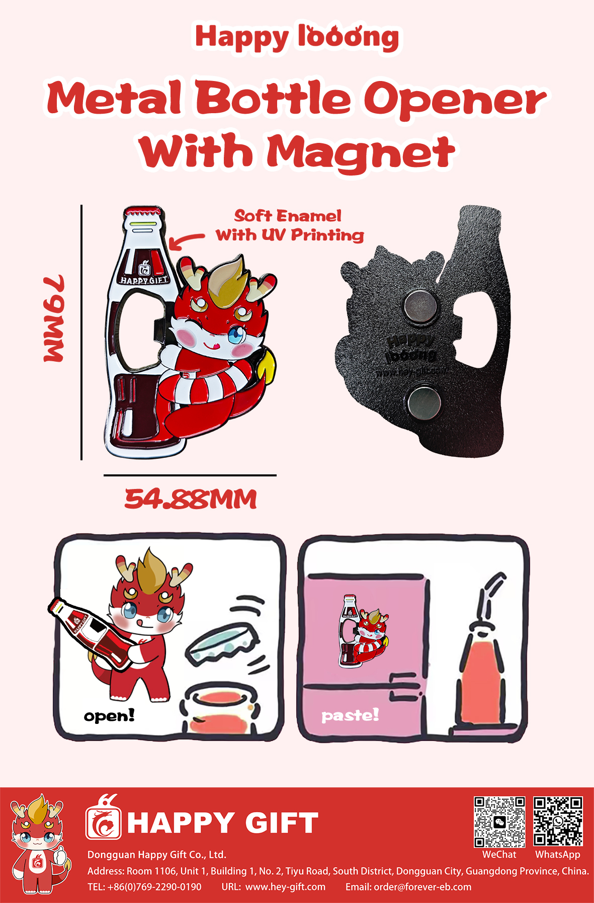 202605 Happy Looong Metal Bottle Opener with Magnet