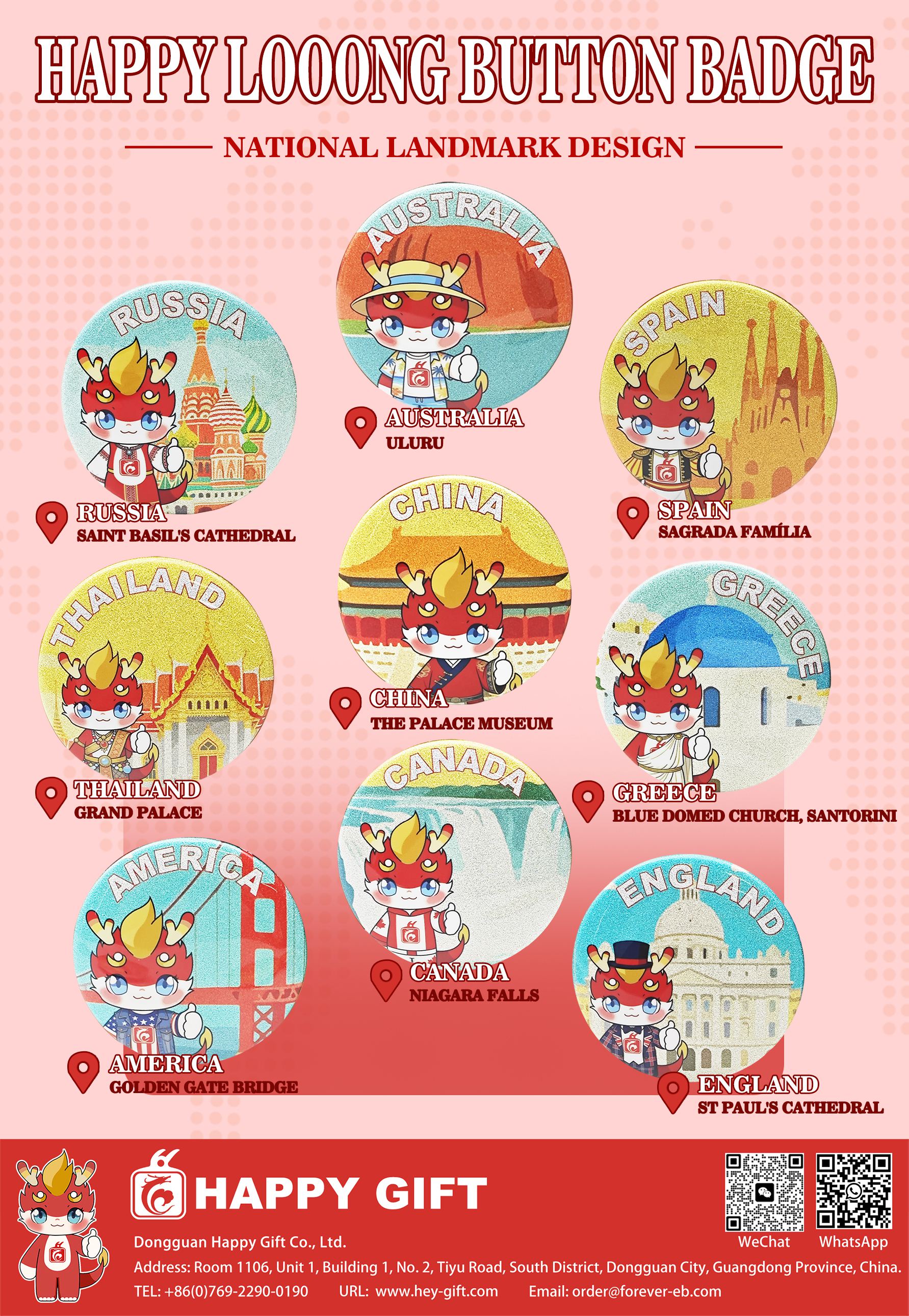 2026 Happy Looong National Landmark Button Badges